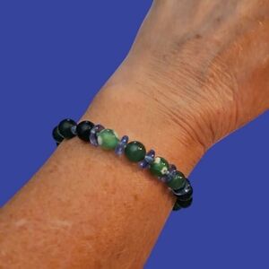 HANDMADE Agate Jade Swarovski Crystal Beaded Bangle Toggle Rodeo Bracelet